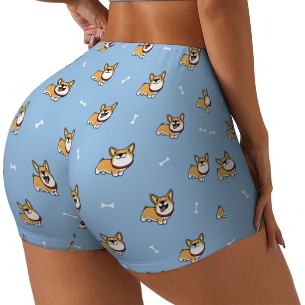 Fotbe Cute Cartoon Corgi Shorts Sin Costuras – Shorts Deportivos de Cintura Alta para Mujer, Elásticos para Gimnasio, Yoga, Running o Ciclismo-Large