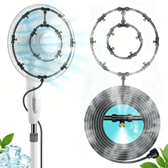 Misting Fan Kit, Outdoor Water Mister Spray for Cooling, 33FT (10M) Misting Line   10 Brass Nozzles, Compatible with Any Outdoor Fan for Swimmingpool, Vocation, Lawn, BBQ, Camp, Pet