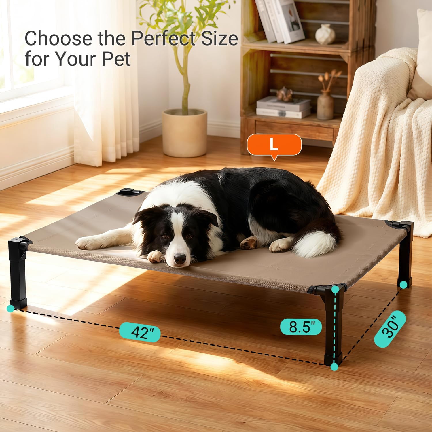 Elevated Outdoor Dog Bed  Pet Steel-framed And Non-slip Feet Raised With Waterproof Washable Breathable Teslin Mesh 42in