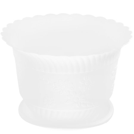 White Floral Pot - Unique Bargains 23cm Dia White Home Patio Garden Plastic Floral Design Cactus Aloe Plant Flower Pot