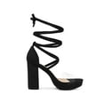 thumbnail image 3 of BLISSFUL STEP Women's Clear Strap Platform Lace up Block Heel Sandals Black 10, 3 of 7