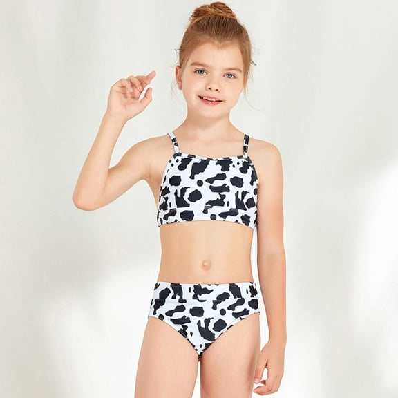 Herrnalise Clearance! Girls Swimsuit Cow Printing 2 pieces Sleeveless Split Swimsuit Bikini Bathing Suit Swimming Set Swimwear 8-14Years