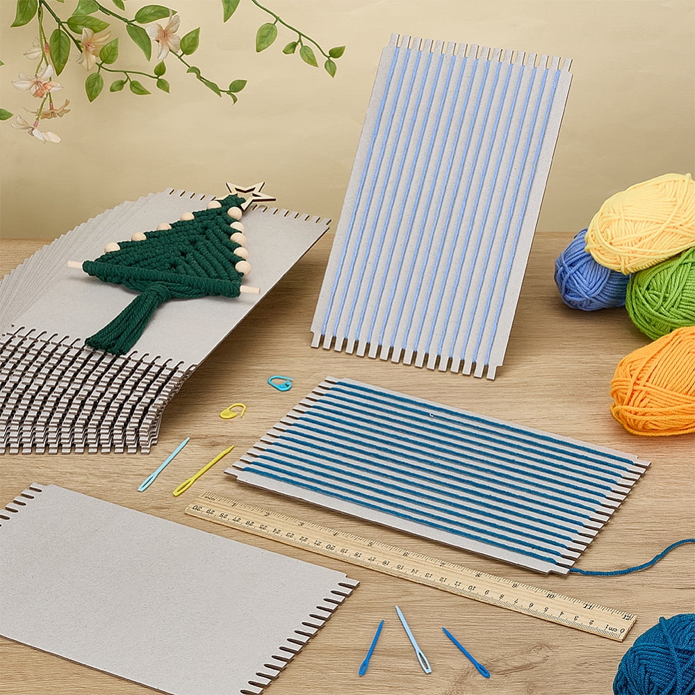 24Pcs Cardboard Weaving Looms Weaving Auxiliary Boards Knitting Tools Rectangle Gray 250x150x2mm