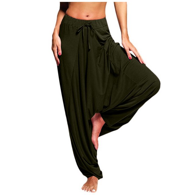 Gibobby Pantalones de yoga Mujeres Harem Tamaño Pantalones Pantalones Casual Yoga Plus Color Pantalones Sueltos Sólido Mujeres Yoga Pantalones(Verdinegro, XXL)