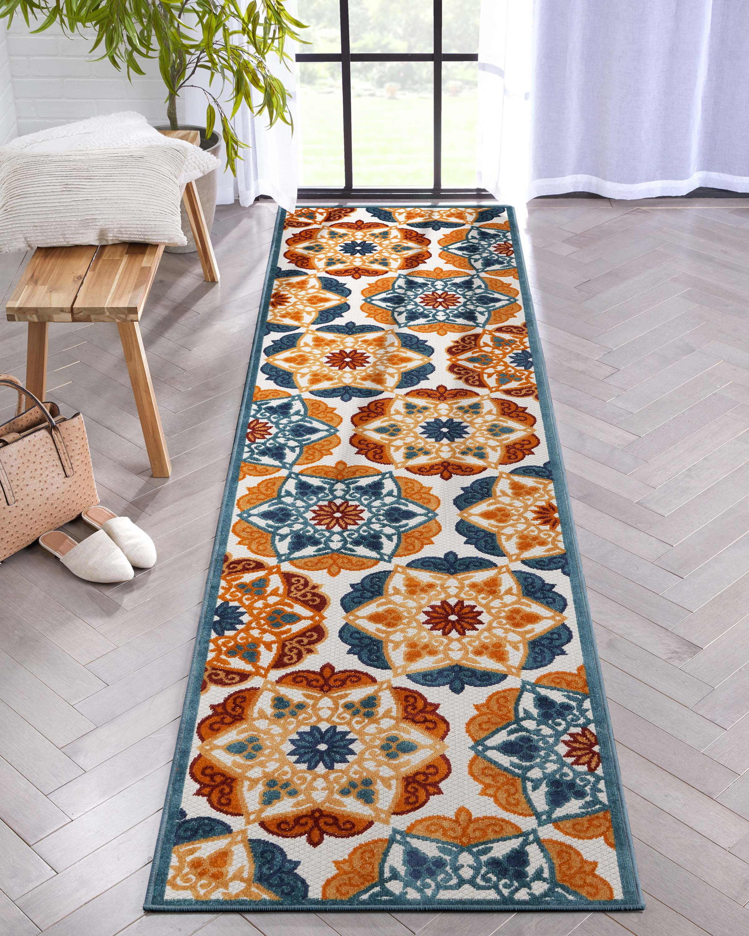 Well Woven Dorado Cabo Modern Geometric Multi Indoor/Outdoor High-Low Pile 2'7" x 9'10" Runner Rug