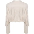 thumbnail image 5 of TiaoBug Women's Faux Suede Fringe Cropped Jacket Long Sleeve Vintage Cardigan Swing Tassel Outwear Beige L, 5 of 7