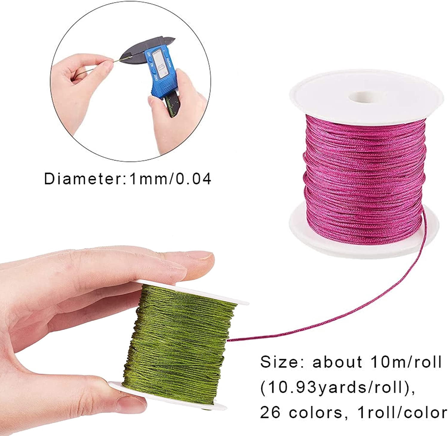 0.8mm Nylon Chinese Knotting Cord 25 Colors Beading String Kumihimo Macrame Thread Cord Blinds String Jewelry Cord for Macrame Friendship Bracelets Christmas Ornament 250 Yards Totally