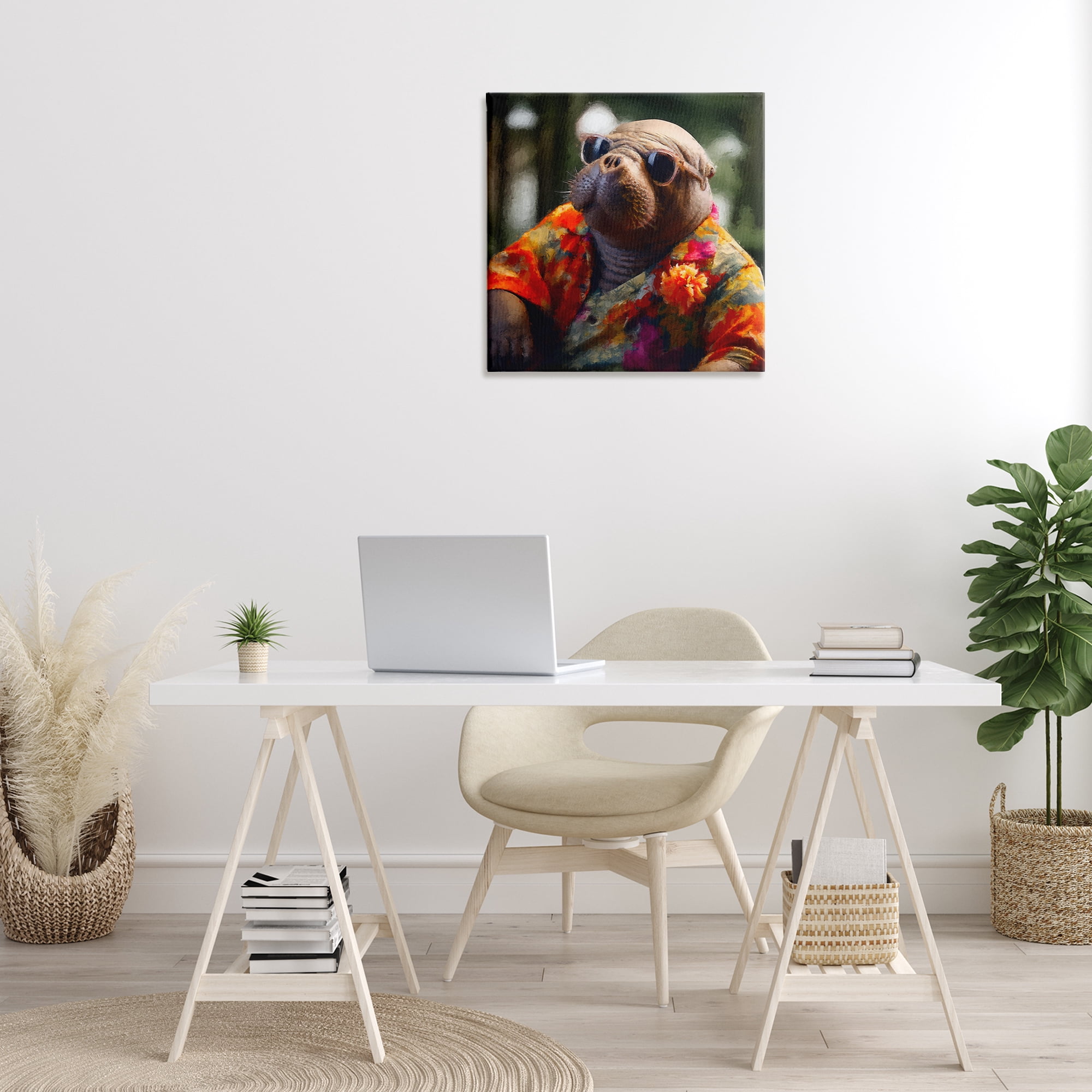 Stupell Industries Manatee with Aloha Shirt Animals & Insects Painting Gallery Wrapped Canvas Art Print Wall Art, 24 x 24