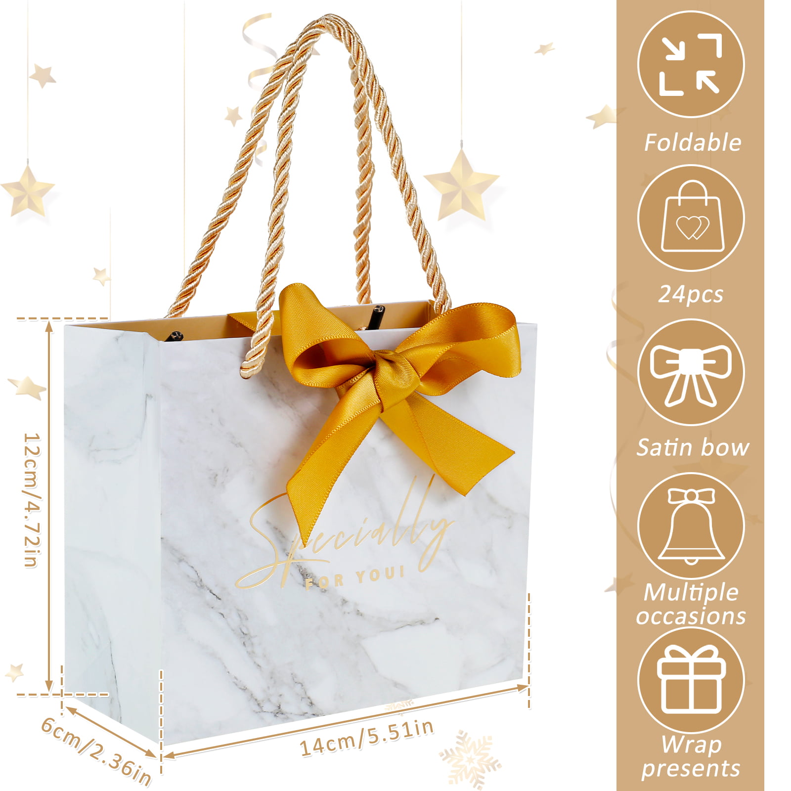 Unique Bargains Paper Gift Bag Pack Silver Bow Storage Bag For Party Favor  50 Pcs Gold 4.8x3x9.1 Inch : Target