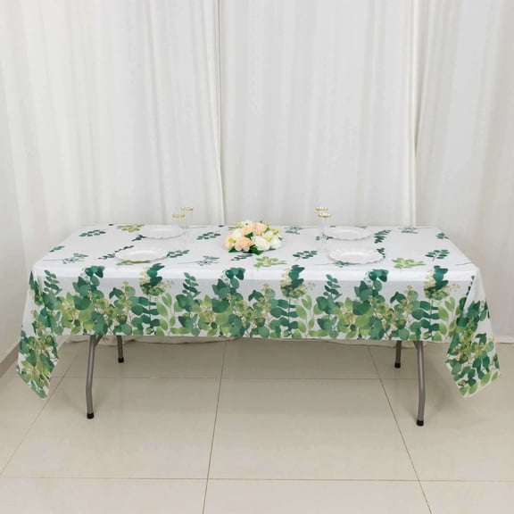 BalsaCircle 5 White and Green 54x108 in Rectangular Disposable  Plastic Tablecloths with Eucalyptus Leaves Print
