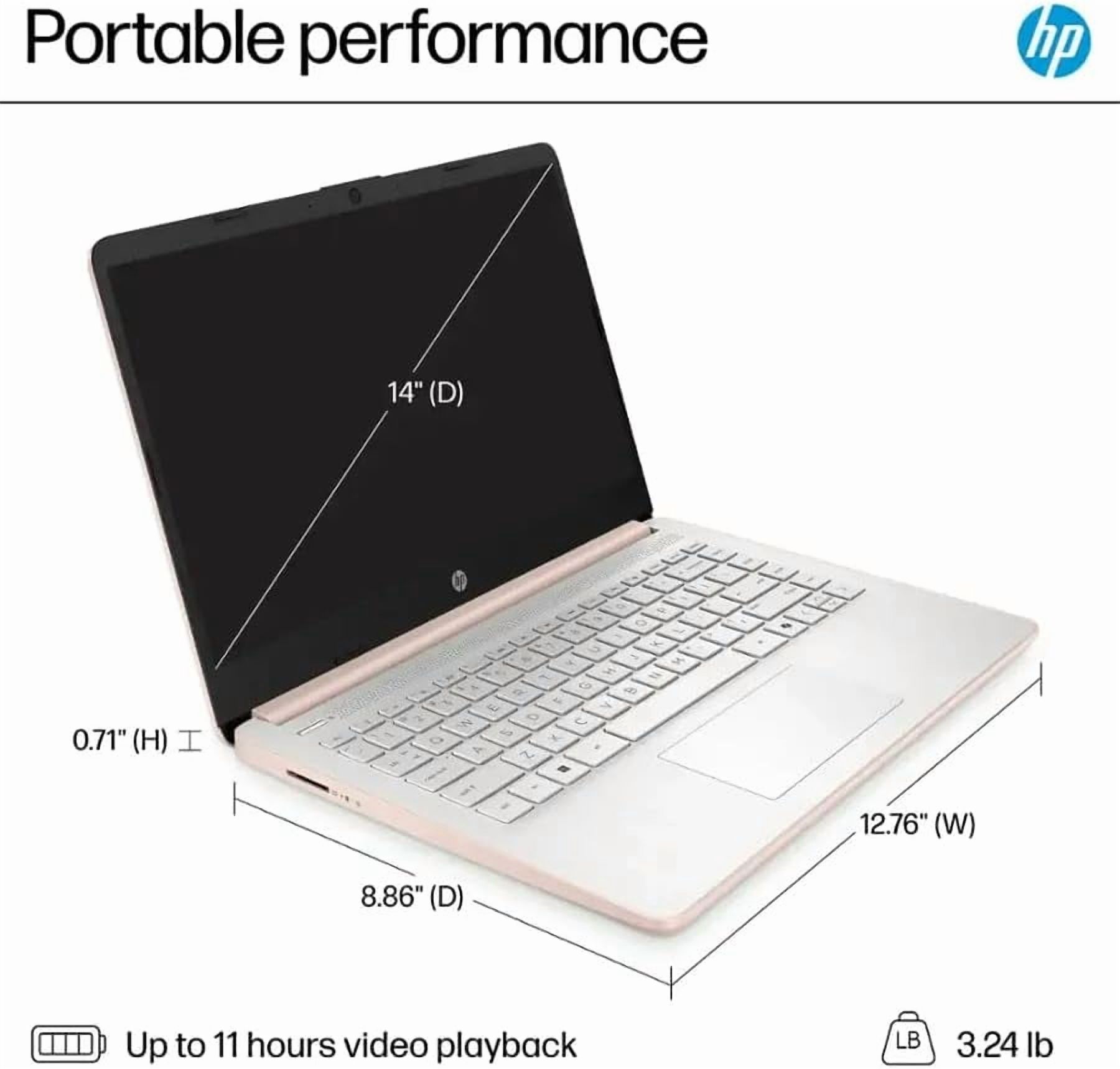 HP 14" Flagship Everyday Laptop Computer, 16G RAM, 128G UFS, 256G SD Card, Intel Quad-Core, Windows 11 Pro, AI-Powered, 1-Y Office 365, For Student & Business