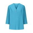 thumbnail image 4 of WCJM Thankful Blessed Thanksgiving Shirts Vintage Color Block T Shirt Blous Cotton Linen Shirts for Women Mmer Button Down Tops Short Sleeve Casual Blouses Oversized Tshirts, 4 of 5