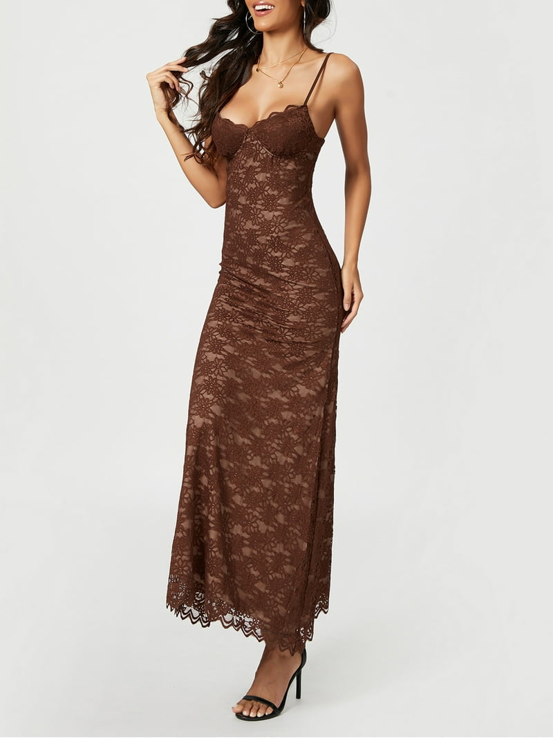 FEORJGP Women's Summer Long Cami Dress Ladies Sexy Elegant Sleeveless  Bodycon Dress Backless V Neck Dating Dress Lace Floral Evening Dresses for  Party - Walmart.com