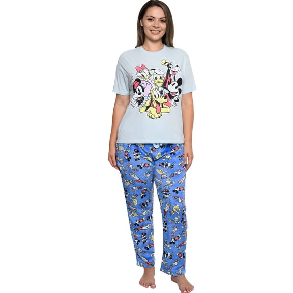 Women's Mickey Mouse & Friends T-Shirt & Plush Pants Pajama Set (Size 1X)