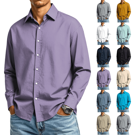 Men's Cotton Linen Button Down Shirts Long Sleeve Casual Summer Beach Shirts for Men