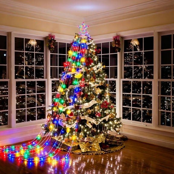11.48ft Christmas Tree Lights Decorations Christmas Tree  Topper with Lights 8 Modes & 350 LED for Christmas Decorations Indoor Outdoor
