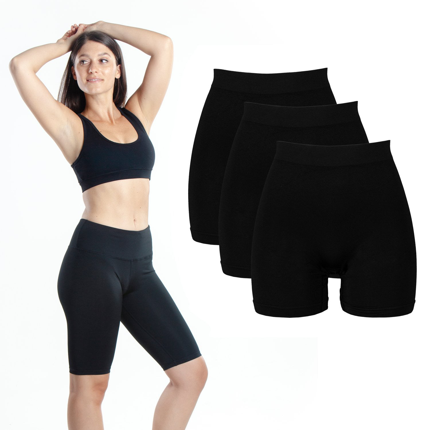 3-Pack Black Bike Shorts Emprella Slip Shorts Cotton Spandex Stretch Boyshorts for Yoga 