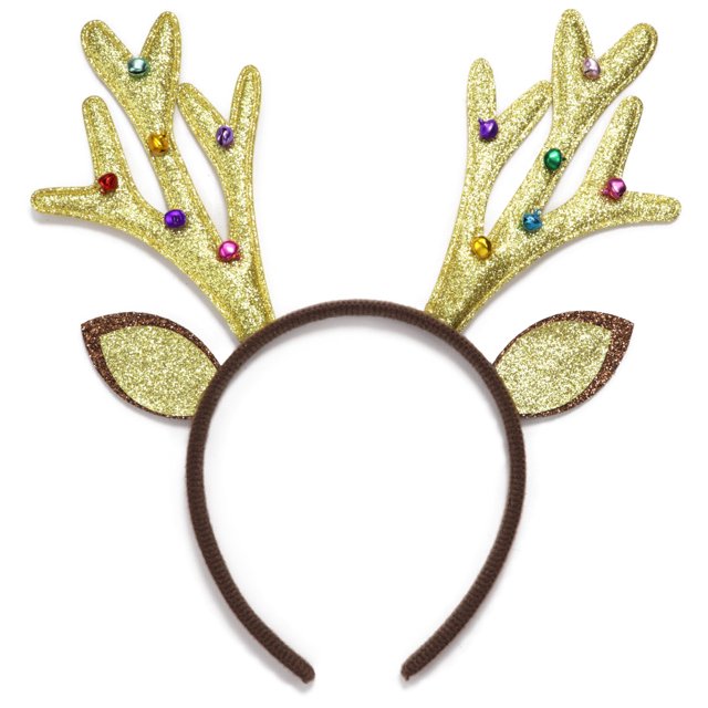 Needzo Navidad 2024 Diadema de asta de reno brillante con campanas Accesorio para el cabello para fiesta talla única