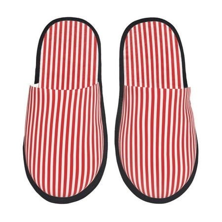 Balery Red And White Stripes Slient Indoor Furry Fleece Comfort House Shoes Soft Non-Slip Home Shoes Cotton slippers House Slippers-- Medium