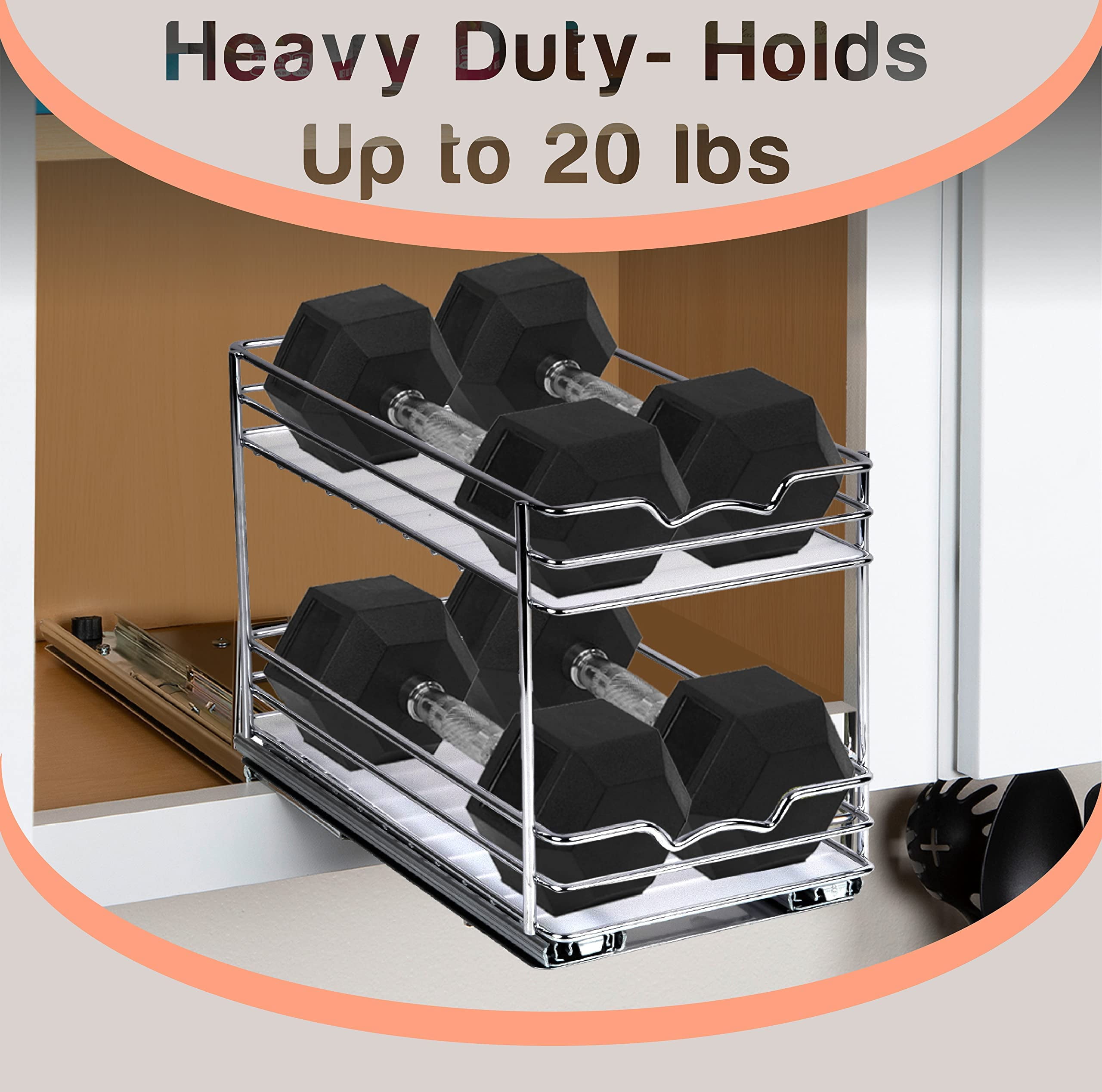 Spice Rack Organizer for Cabinet - Pull Out Double Tier Spice Rack 8-3/8W  x 10-3/8D 