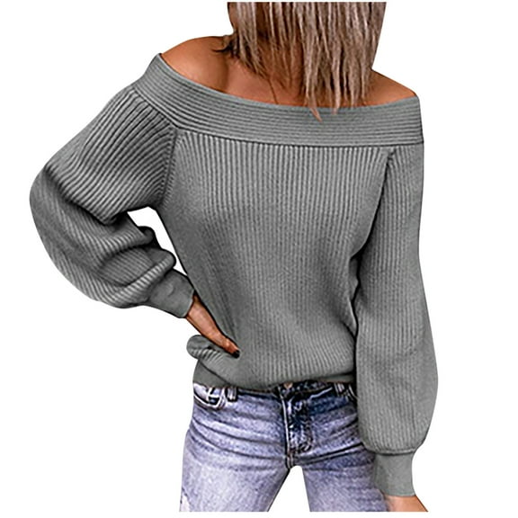 Off The Shoulder Sweaters for Women Slim Fit Solid Color Sweater Tunic Pullover Long Sleeve Sweater tops