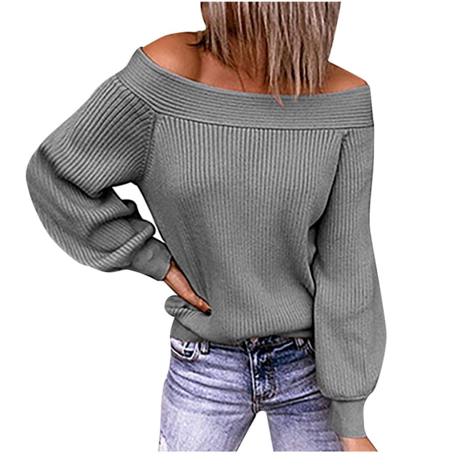 EGNMCR Chandail à Col Rond pour Femmes, Chandail pour Femmes Mode Femmes Couleur Unie Manches Longues Chandail à Épaules Dénudées Chemise Chandail Hauts Femmes Chandail