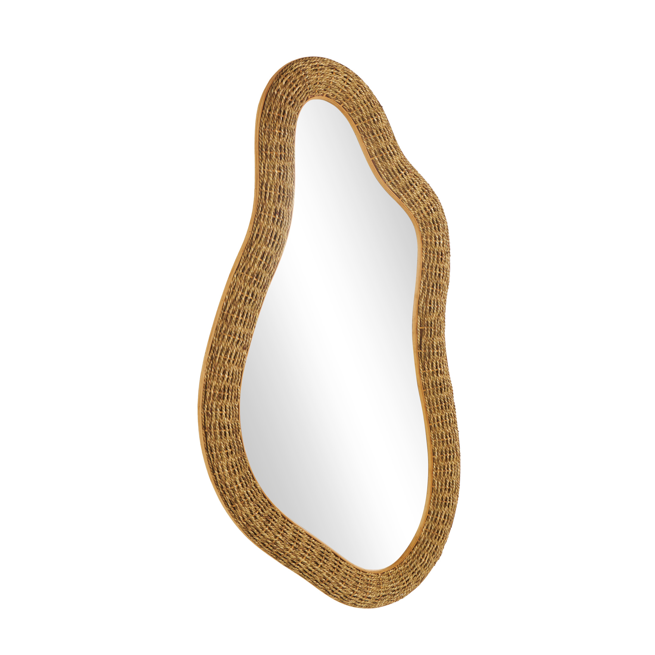 DecMode 28" x 52" Brown Handmade Woven Oval Abstract Wall Mirror