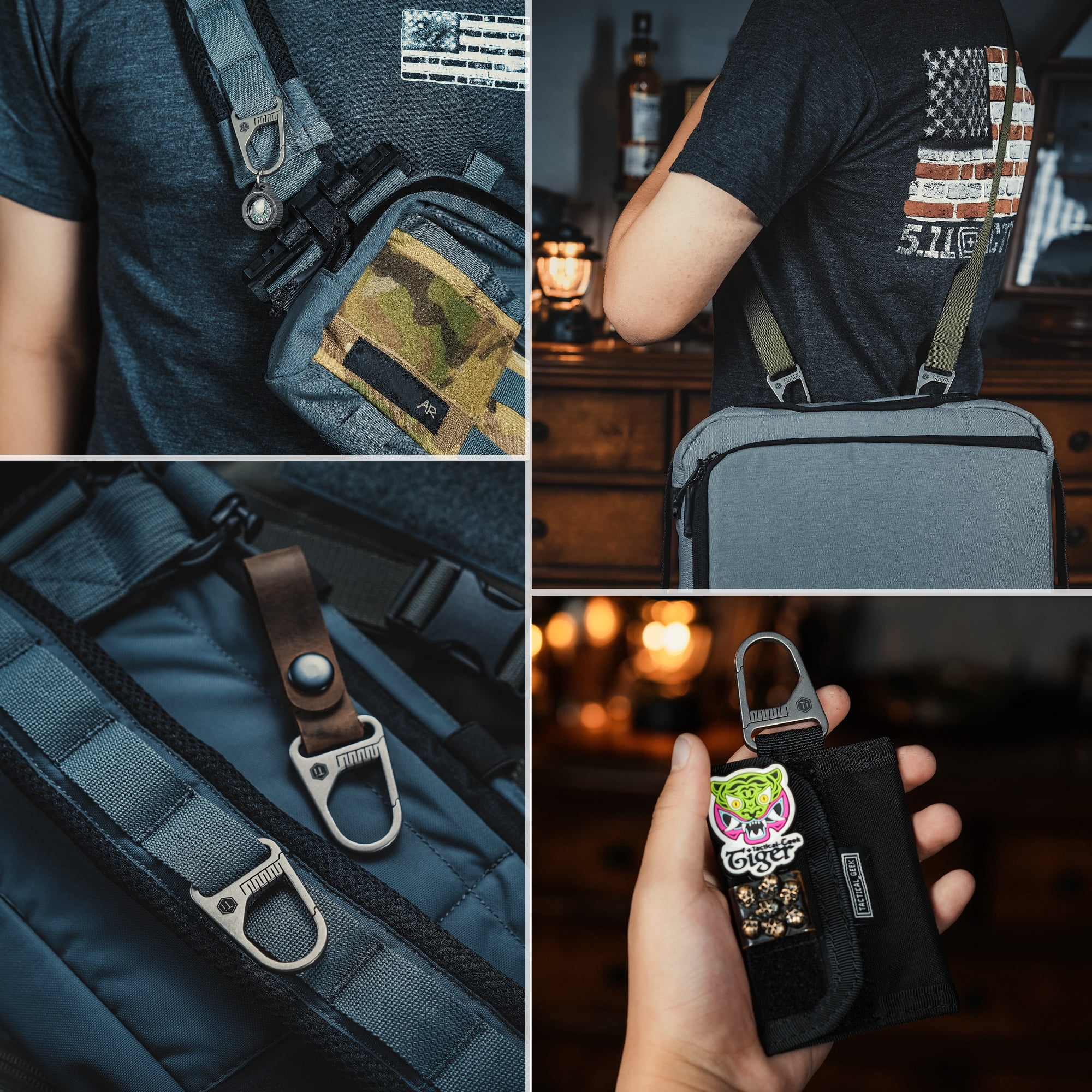 Sling Clip Hook, Key Unity Titanium Snap Clasp Carabiner for Keychain, Bag and Shoulder Strap, KB00 Gray