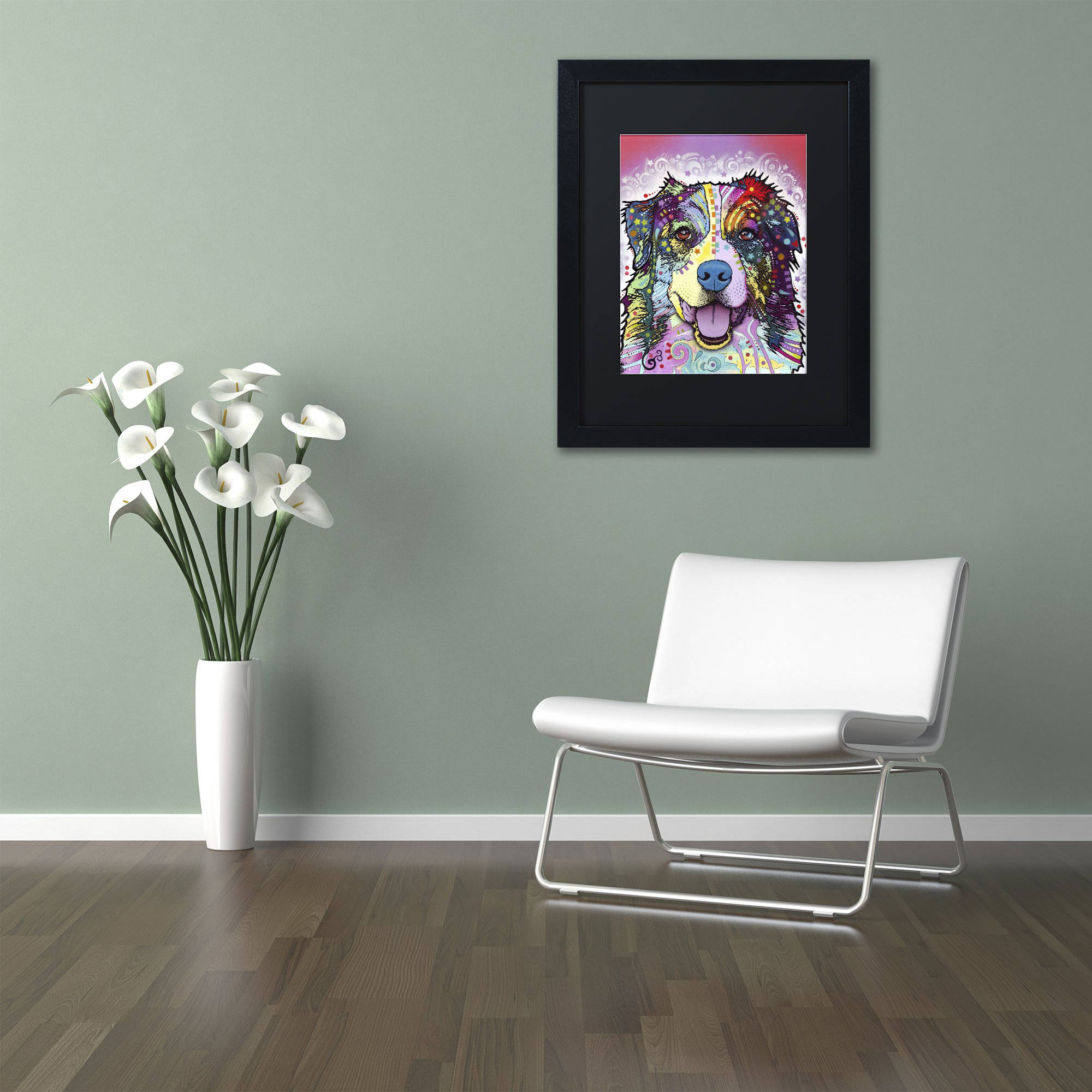 Trademark Fine Art "Australian Shepherd" Canvas Art by Dean Russo, Black Matte, Black Frame