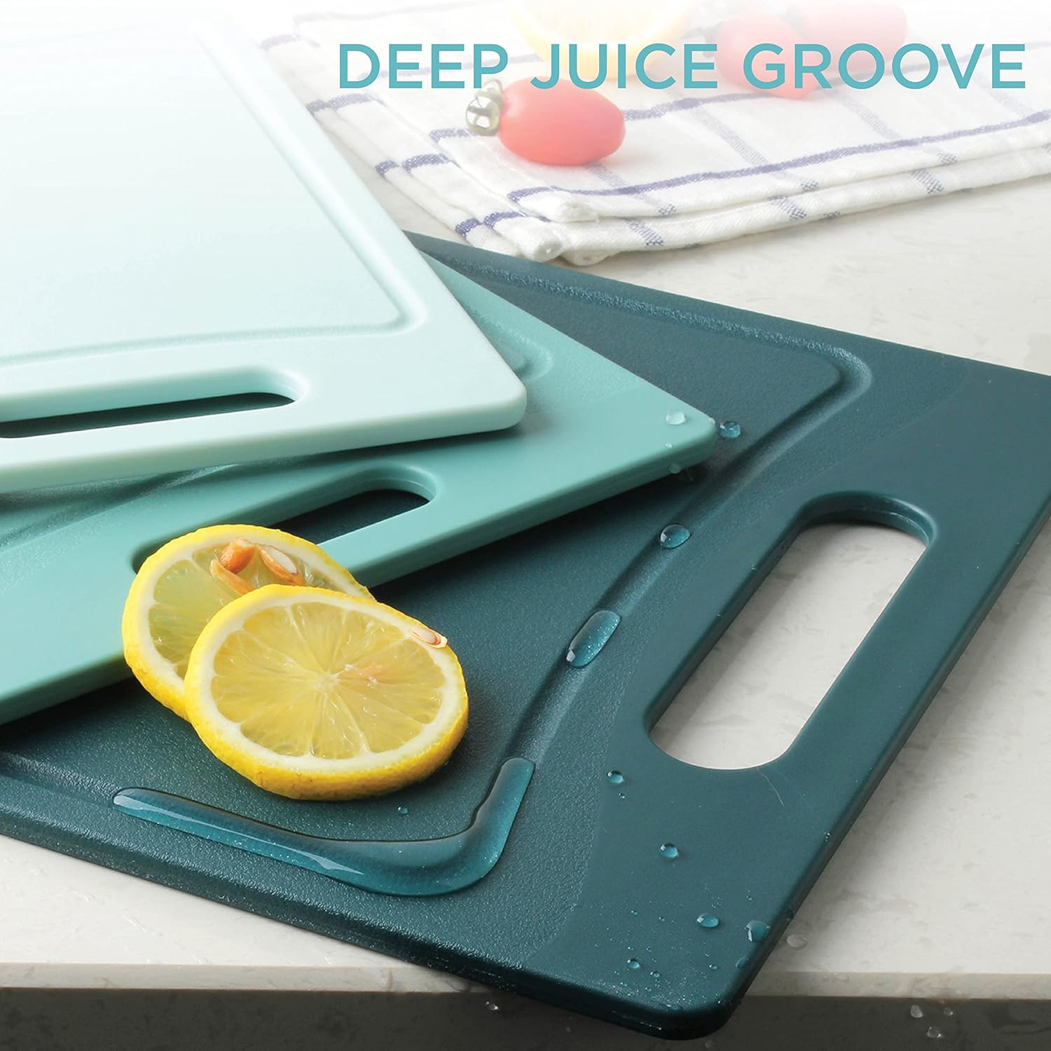 COOK WITH COLOR 3-Piece Cutting Board Set, Non-slip Chopping Board Kitchen Utensils Set Home Essentials, Teal