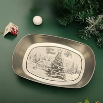 Vintage Christmas Metal Snack Tray | Silver Tinplate Fruit & Candy Serving Tray | 10x6.2 Inch Rectangular Holiday Serving Platter for Parties & Decor