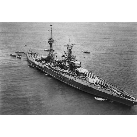Uss Tennessee Battleship - LAMINATED POSTER A U.S. battleship, most likely either USS Tennessee (BB-43) or USS California (BB-44) at anchor, in Poster Print 24 x 36