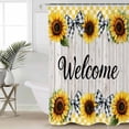 thumbnail image 4 of Shower Curtains Sets for Bathroom Decor Welcome Quote Sunflower Buffalo BowWaterproof Bathroom Curtain with Hooks,Summer Floral on Woodenfor Bathroom Decor,36x72IN, 4 of 7