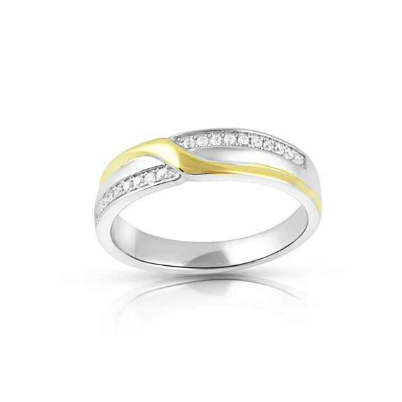 Two Tone Sterling Silver Cz X Ring for Women and Teens - Size 9