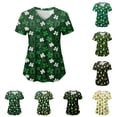 thumbnail image 2 of GEWSEY St Patrick Day Shirts Women Holiday-Themed Clover Print Scrub Tops Soft Cozy Nurse Uniform Shirt (Army Green, L), 2 of 8