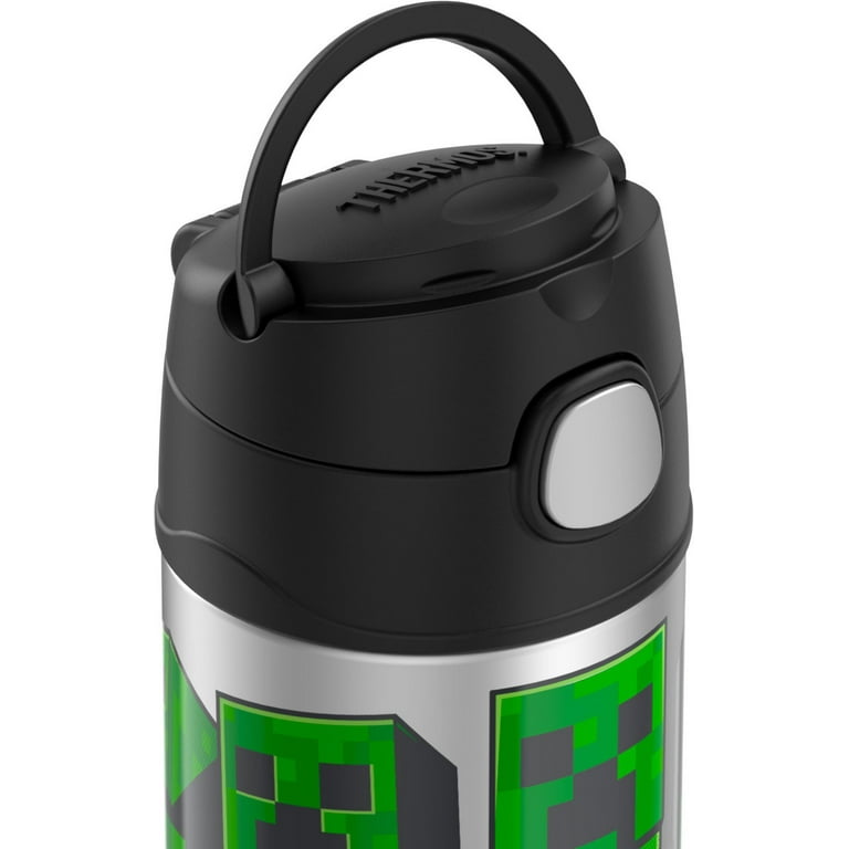 Thermos Kids Stainless Steel Vacuum Insulated Funtainer Straw Bottle, Minecraft, 12 fl oz, Black