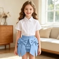 thumbnail image 3 of dazeni Girls Cute Bow Skirts School Uniforms Skirts High Waiste Pleated Skirts Casual A Line Tiered Elastic Waisted Skirts Blue Size 5 Years, 3 of 9