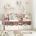 thumbnail image 5 of Homfa Kid's Large Bookshelf with 3 Movable Drawers, 5-Cube Bookcase with 4-Tier Display Stand, Toy Storage Organizer for Bedroom Playroom, White Pink, 5 of 9