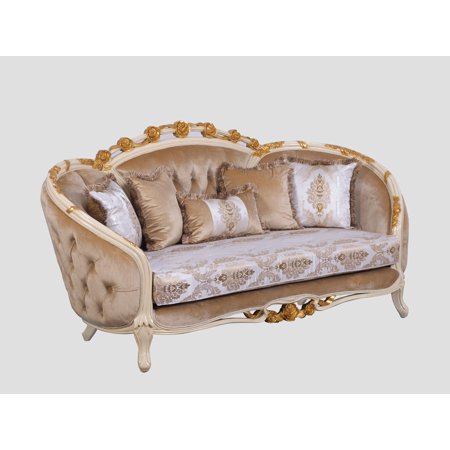 Luxury Sand & Gold Wood Trim VALENTINE Loveseat EUROPEAN FURNITURE Classic