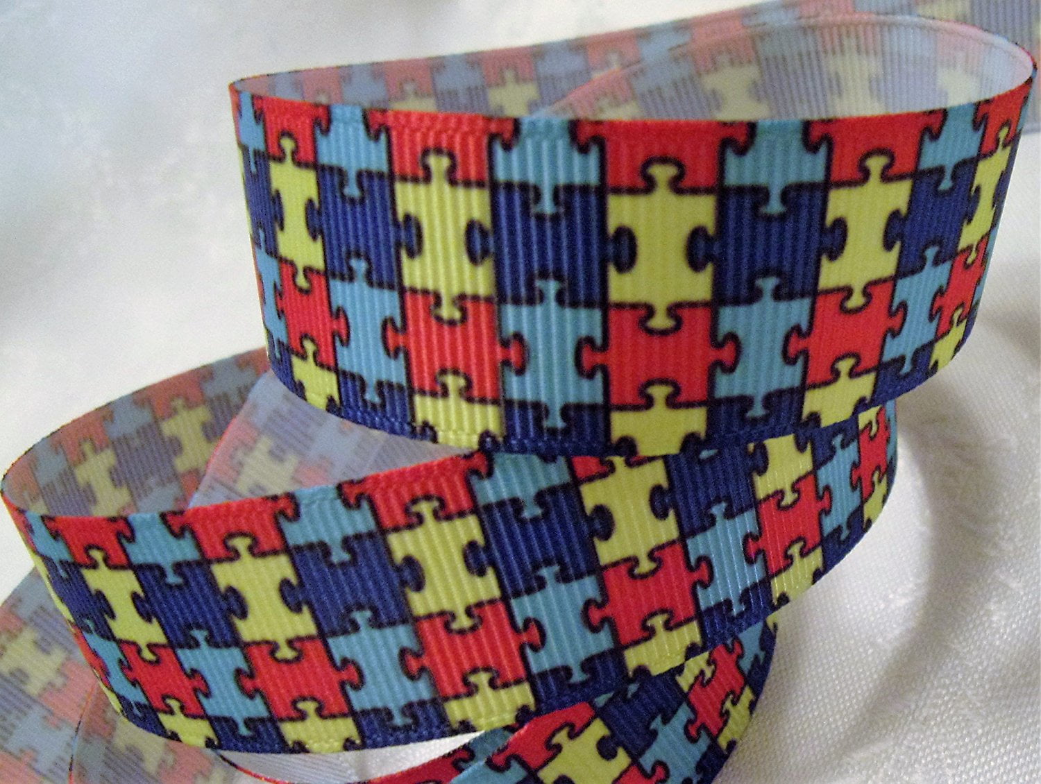 7/8 Autism Awareness Satin Ribbon-Jigsaw Puzzle Offray 20yd 10x2yd