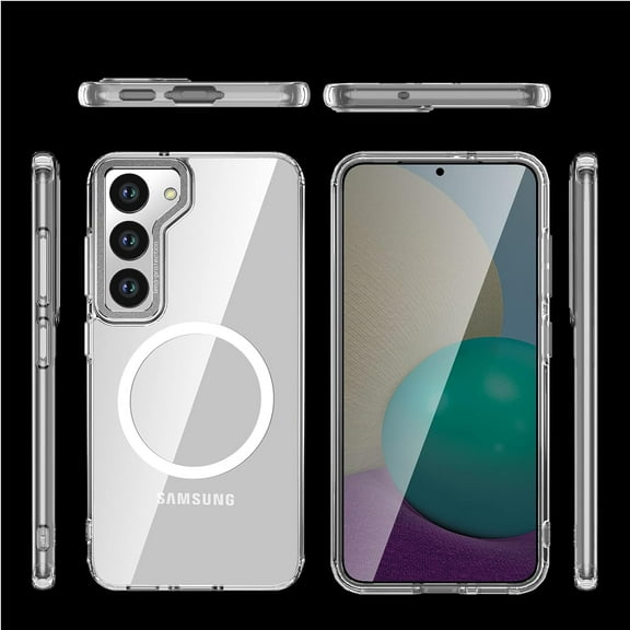 Compatible with Galaxy S23 Clear Case Magnetic Charging Crystal Hybrid Protective TPU Bumper Slim Lightweight Unique Fashion Protection Shockproof Cover for Women Girls