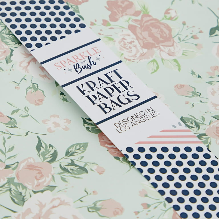 TaoBary 24-Pack Floral Gift Bags - Kraft Paper Goodie Bags With Handles For Party Favors