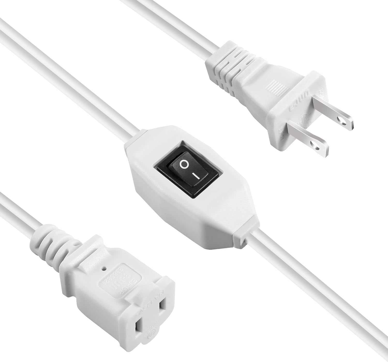 2 Prong Polarized Plug Extension Cord with On Off Switch 12A/125V USA Outlet Saver Power Cord SPT-2 16AWG for Chargers/Lamp/Power Adapters etc,6FT,White