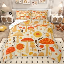 Homewish Rustic Bohemain Floral Bedding Comforter Set,Boho Mushroom Twin Comforter Sets,Yellow Orange Bedding Set For Boys Kids,Luxury Bedroom Decor Reversible,2 Pieces