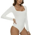 thumbnail image 2 of Qric Women's Long Sleeve Tops Square Neck Bodysuit Soft Slim Fit Stretchy Basic Layer Top Classic Jumpsuit Leotard S-XXL, 2 of 6
