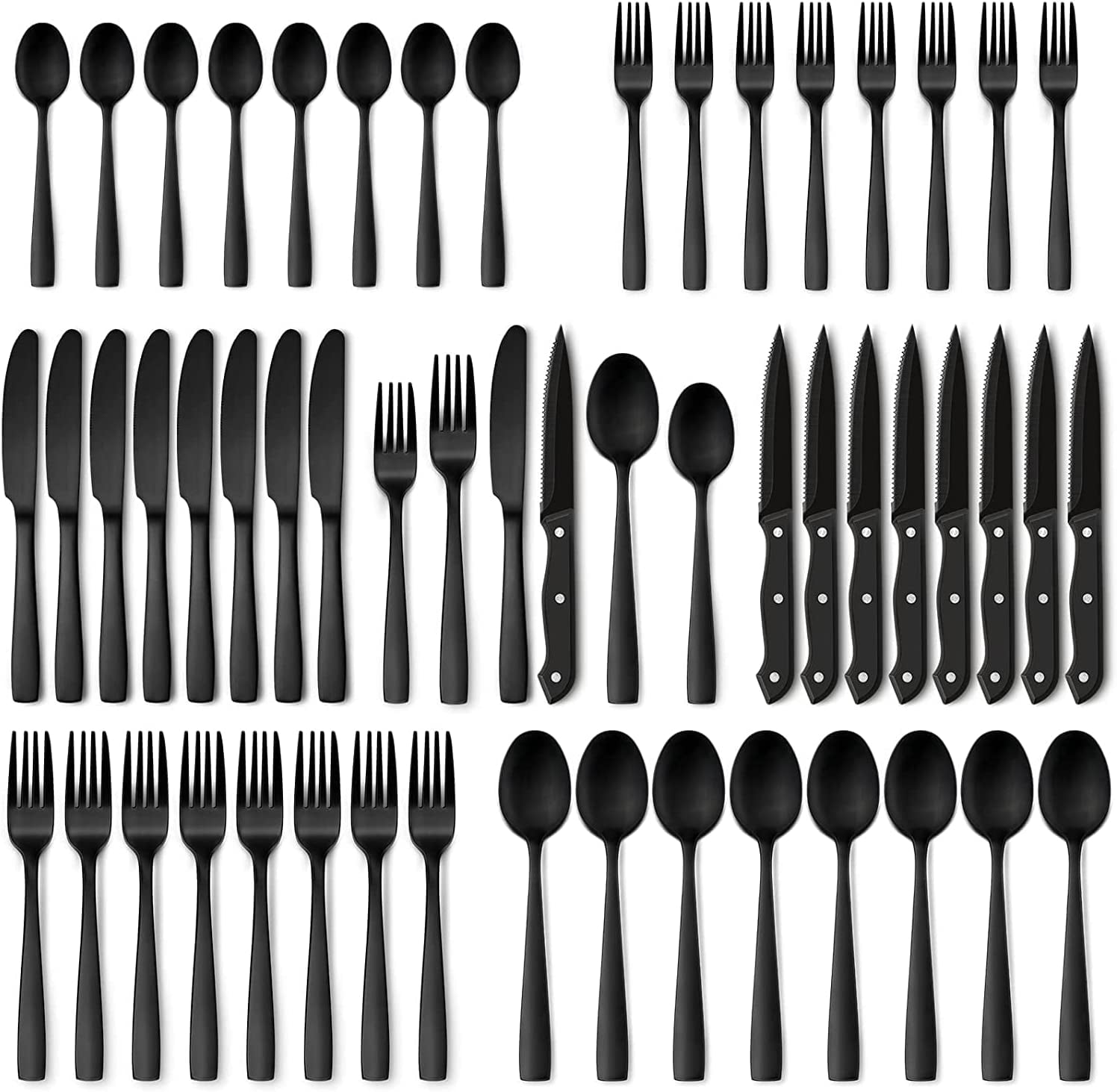 Hiware 48Piece Matte Black Silverware Set with Steak Knives, Black