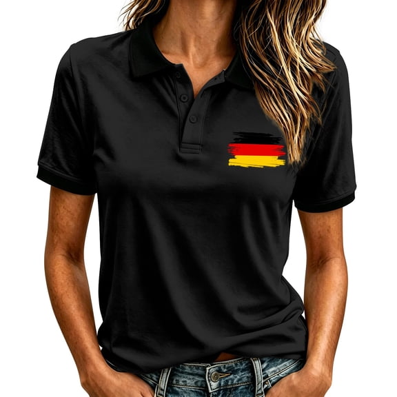 polo shirts for women Short Sleeve Lapel button down Pattern Print Womens Golf Polo Fit Polo Graphic Shirts Athletic Tops for Women Golf Shirts for Women Summer Tops Black L
