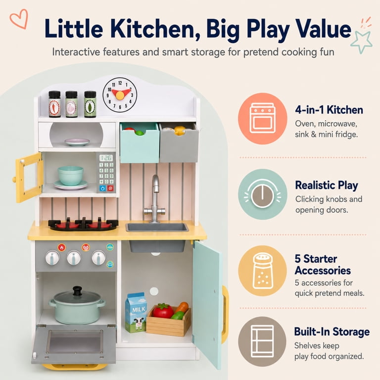 Compact Wooden Play Kitchen with Oven and Sink photo 3