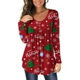 thumbnail image 3 of Womens Long Sleeve Button T Shirt Pleated Flowy Scoop Neck Sweatshirt Christmas Tree Print Graphic Tee Gift Tops, 3 of 7