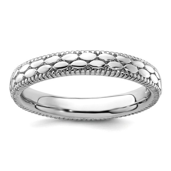 3.5mm 925 Sterling Silver Polished Stackable Rhodium Plated Patterned Ring Size 6 Stackable Ring for Women